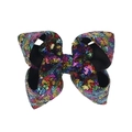 5-inch large bow hair clip featuring multicolor iridescent sequins and black ribbon lining - Black Multi-color