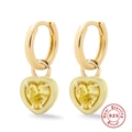 S925 sterling silver heart-shaped hoop earrings in gold finish with yellow gemstone - 925 Silver / Gold-Yellow