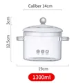 Transparent 1300ml glass stew pot with lid, 14cm diameter, dual handle cooking pot - 1300ML / Double Ear Handles
