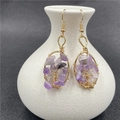 Tree of Life wire-wrapped oval drop earrings with amethyst crystal and gold hooks - Amethyst
