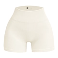 Creamy beige high-waisted seamless yoga shorts in ribbed knit with tummy control - Off White