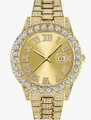 Hip hop gold watch for men fully iced out with crystals and Roman numerals dial - Gold Case Gold Dial