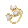 Eleganter 18K vergoldeter verstellbarer offener Ring mit drei rosa herzförmigen Steinen - Gold Weißer Zirkonia