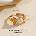 Minimalist gold stainless steel open ring with clover shape and marble inlay - Clover Shell Texture Style (ZN853)