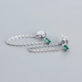 S925 silver fringe chain earrings with rectangle green zircon stones in minimalist style - Platinum Silver (Green Zirconia)