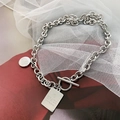 Cadena gruesa plateada con cierre OT y colgante cuadrado grabado GRACE para mujer - Longitud de la cadena 45cm / Plateado