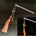 Hanfu Haarnadel mit lila Harzstab, Schmetterling-Anhänger und langen Quasten - Azetat Lila Hohle Schmetterling Quaste (01)