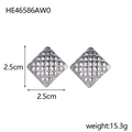 Minimalist square stainless steel stud earrings with elegant silver quilted pattern - Square Quilted Style (HE46586AW0)