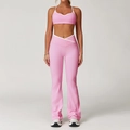 Rosa Yoga-Set mit hoher gekreuzter Taille, Sport-BH und ausgestellter Leggings - S / Kirschblütenrosa (BH+Schlaghose)