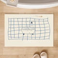 Absorbent bath mat with blue grid and 'Good ideas' text on beige background - 40*60cm / Bath Idea - Rectangle
