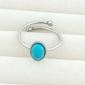 Adjustable spiral stainless steel ring with oval turquoise gemstone and metallic beads - 6x8mm Oval - Turquoise