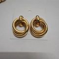 Elegant gold-tone interlocking double circle stud earrings with a glittery textured finish - 25X33 Polished Matte-Gold Style