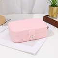 Portable pink PU leather jewelry storage box for rings and earrings with snap closure - Deep Pink