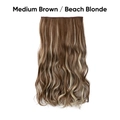 Long wavy synthetic hair extensions in medium brown and beach blonde highlights - Medium Brown / Beach Blonde
