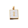 Square gold stainless steel pendant with white shell inlay featuring the letter I - Gold I
