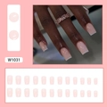 French tip white and nude press-on nails set with 24 pieces in a coffin shape - Trapeze French Glue Style (W1031)