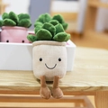 Cute plush succulent plant with smiling face and brown dangling legs in beige pot - 23cm / Beige Succulent