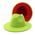 Retro British style two-tone neon green and red wool felt jazz fedora for unisex - M (56-58cm) / Green Exterior Red Interior