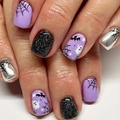 Details von Halloween-Nageldesign mit Geistern, Spinnennetzen und Glitzer - Halloween Gespenst Fledermaus Stil (LC173) / Gelee-Kleber Werkzeugset (24 Stück/Packung)