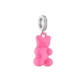 Pink resin gummy bear charm with crystal inlaid metal clasp for DIY jewelry - Pendant / Gold Magenta