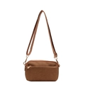 Minimalist brown canvas crossbody bag for women with adjustable strap and zipper details - Fabric / Brown Fabric