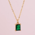 Collana minimalista in oro con pendente a smeraldo rettangolare e catena a O fine - Verde