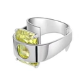Men's silver snake-style ring with a large rectangular yellowish-green gemstone - Adjustable Open / Rectangular Yellow-Green Gemstone