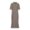 Vestido midi de punto taupe de manga corta con cuello alto y cinturón a juego con hebilla - S / Caqui