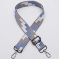 Adjustable wide replacement bag strap with blue and grey pixel pattern and metal hooks - No. 322 / Gunmetal