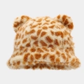 Cute plush hat with bear ears and giraffe print pattern in soft warm faux fur - Leopard/Giraffe Print Hat (Bear Ear)