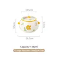Ceramic lard container with orange floral pattern and lid, medium size 880ml capacity - 880ml / Orange Flower - Medium Double Ear (With Spoon)