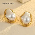 Detail shot of Baroque pearl earrings with gold frame, showing 2.62cm x 1.98cm size - 18K Gold / Gold Baroque Stud Earrings