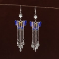 Ethnic style long tassel earrings with blue butterfly charms and silver chains - Alloy Enamel Multicolor Butterfly Tassel Style (E3968-4)