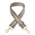 Close-up of geometric jacquard shoulder strap with golden metal hooks and buckles - Milan Dark Khaki