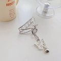 Pince à cheveux papillon en métal argenté avec gland de perles et pendentif cœur - Modèle A Argent 8cm