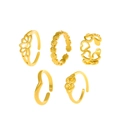 5-piece vintage gold adjustable open toe rings with lotus and floral heart designs - Gold Style (5 Piece Set)