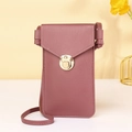Crossbody phone purse with touch screen window in elegant dusty rose pink PU leather - Deep Pink