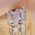 Elegant silver earrings with rectangular design paved in pink cubic zirconia - Silver Color With Pink Stones
