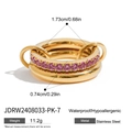 Detail view of 18K gold plated stainless steel heart ring with pink zircon and dimensions - US 7 / Gold with Pink Zirconia