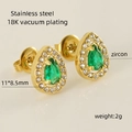 18K gold plated stainless steel teardrop earrings with green zircon and clear stones - Teardrop / Green Zirconia