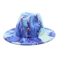 Wide brim wool fedora hat with blue and purple abstract marble print for men and women - M / Dark Light Blue Purple Marble(5)
