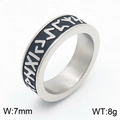 Silver Viking rune ring for men, 7mm wide stainless steel band with black enamel finish - US 8 / Nordic Rune Band Style (KR1087870-MZOZ)