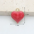 Pink heart-shaped alloy pendant with rose texture and gold rim, 1.9cm height - Pearly Red Heart
