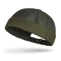 Army green breathable mesh docker hat with adjustable buckle and minimalist yuppie design - Dark Green