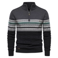 Pull en maille pour hommes avec demi-zip, patchwork gris foncé et vert et torsades - S / Gris Foncé
