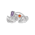 S925 sterling silver chain ring with colorful zircon stones in an open design - Adjustable Open / White Gold