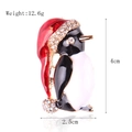 Fashionable Christmas penguin brooch with red hat and rhinestones in enamel finish - xz4176A Golden Penguin