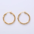 Polished 18K gold plated 30mm twisted hoop earrings with a metallic spiral design - Gold