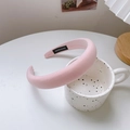Pink wide padded sponge headband for women with handmade detail on a white background - Thickened Sponge Fabric Style / Light Pink