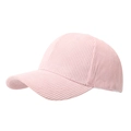 Close-up of pink corduroy baseball cap showing detailed ribbed texture and soft fabric - Pink